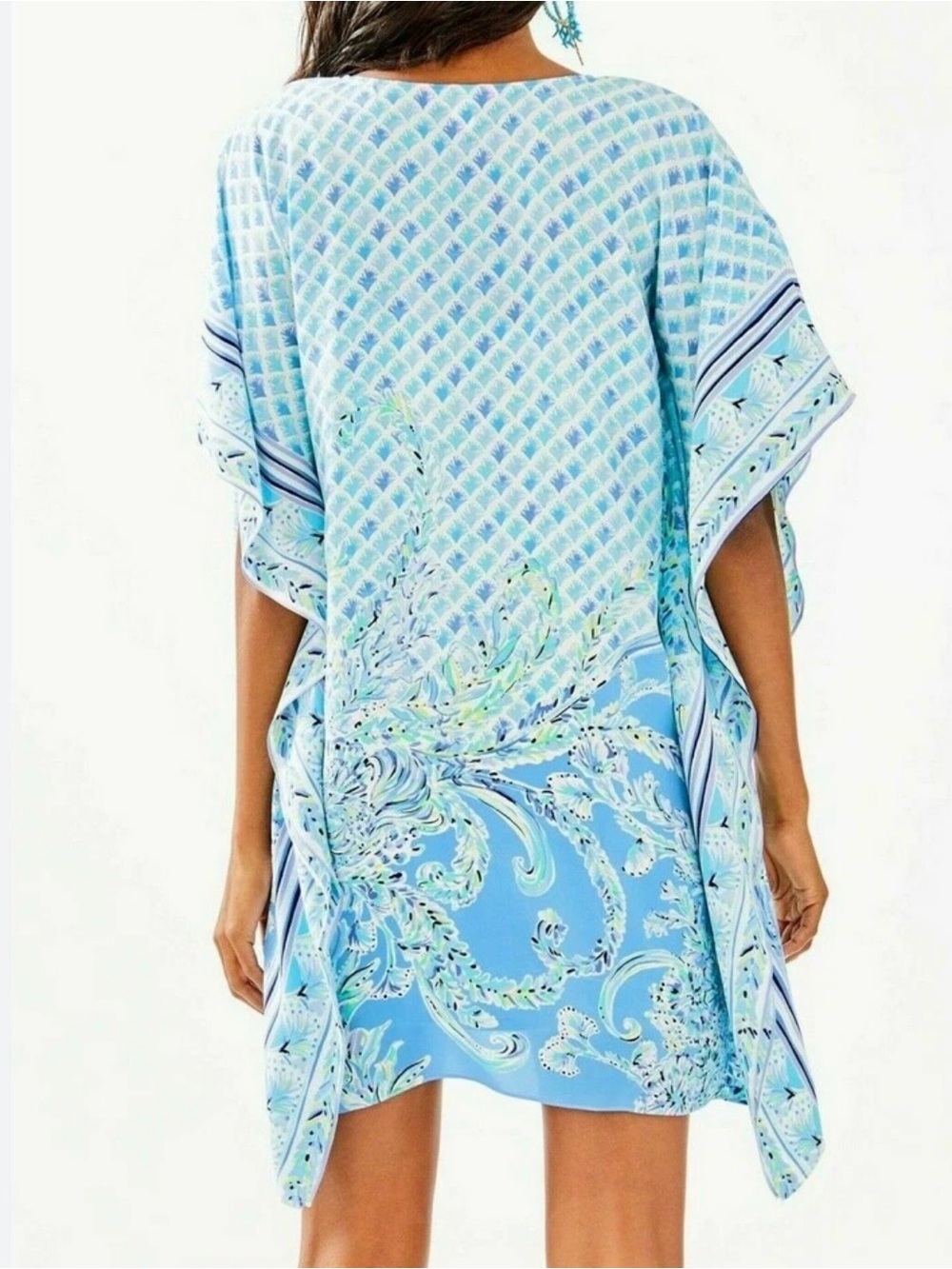 Light Blue Printed V-Neck Women’s Swim Coverup - Picture 4 of 9